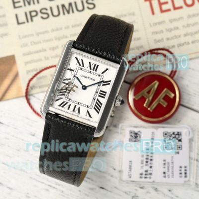 AF Factory Cartier Tank Solo Medium Clone Watch White Face Black Leather Strap 